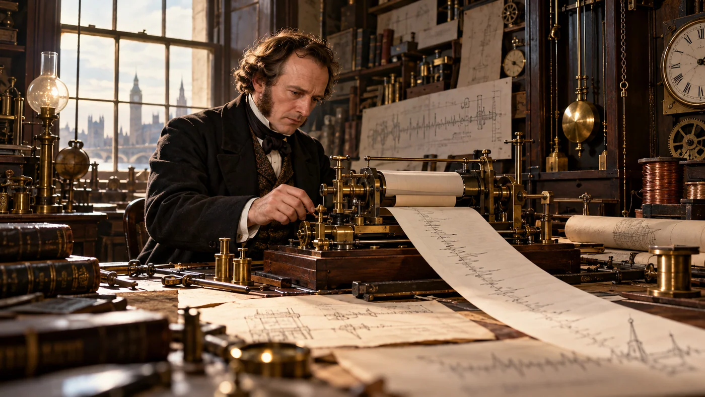 Editorial illustration for The 1843 Machine That Tried to Send a Page Through a Wire